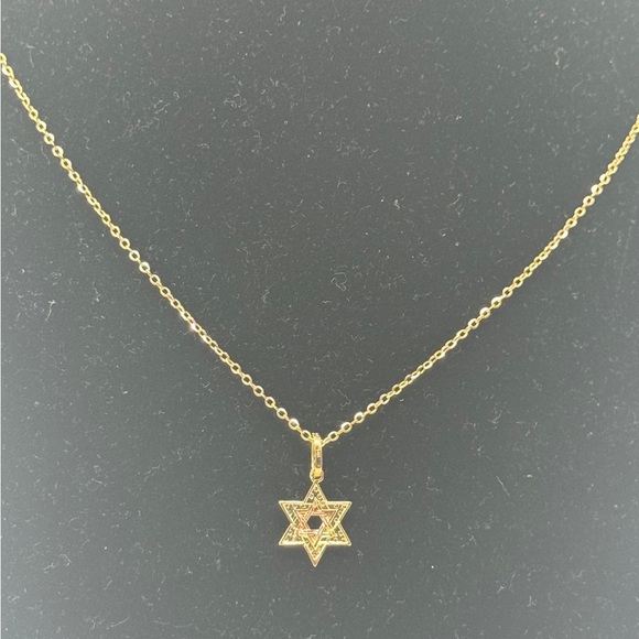 14k Solid Gold Two Tone Star of David CZ Pendant - Picture 7 of 8